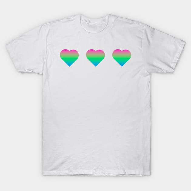 Bi+ Hearts Polysexual Flag (Vertical Gradient Trio) T-Shirt by opalaricious